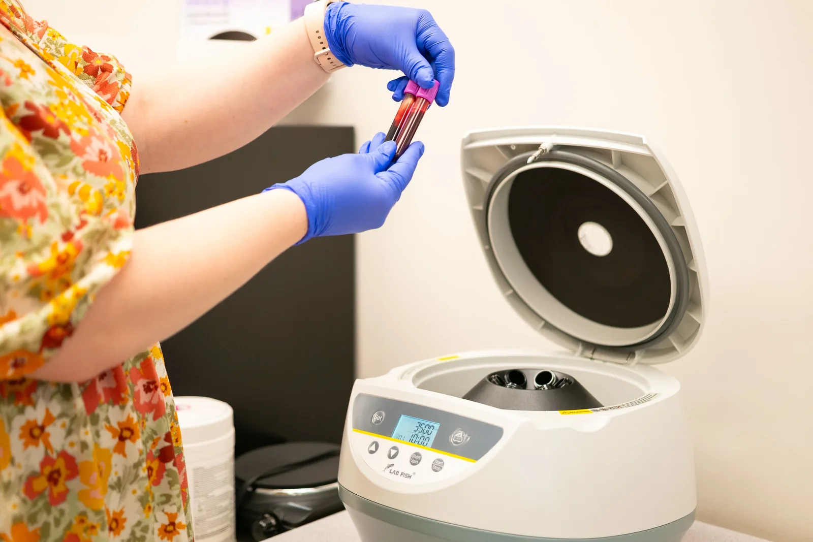 Representative laboratory centrifuge used for sample processing